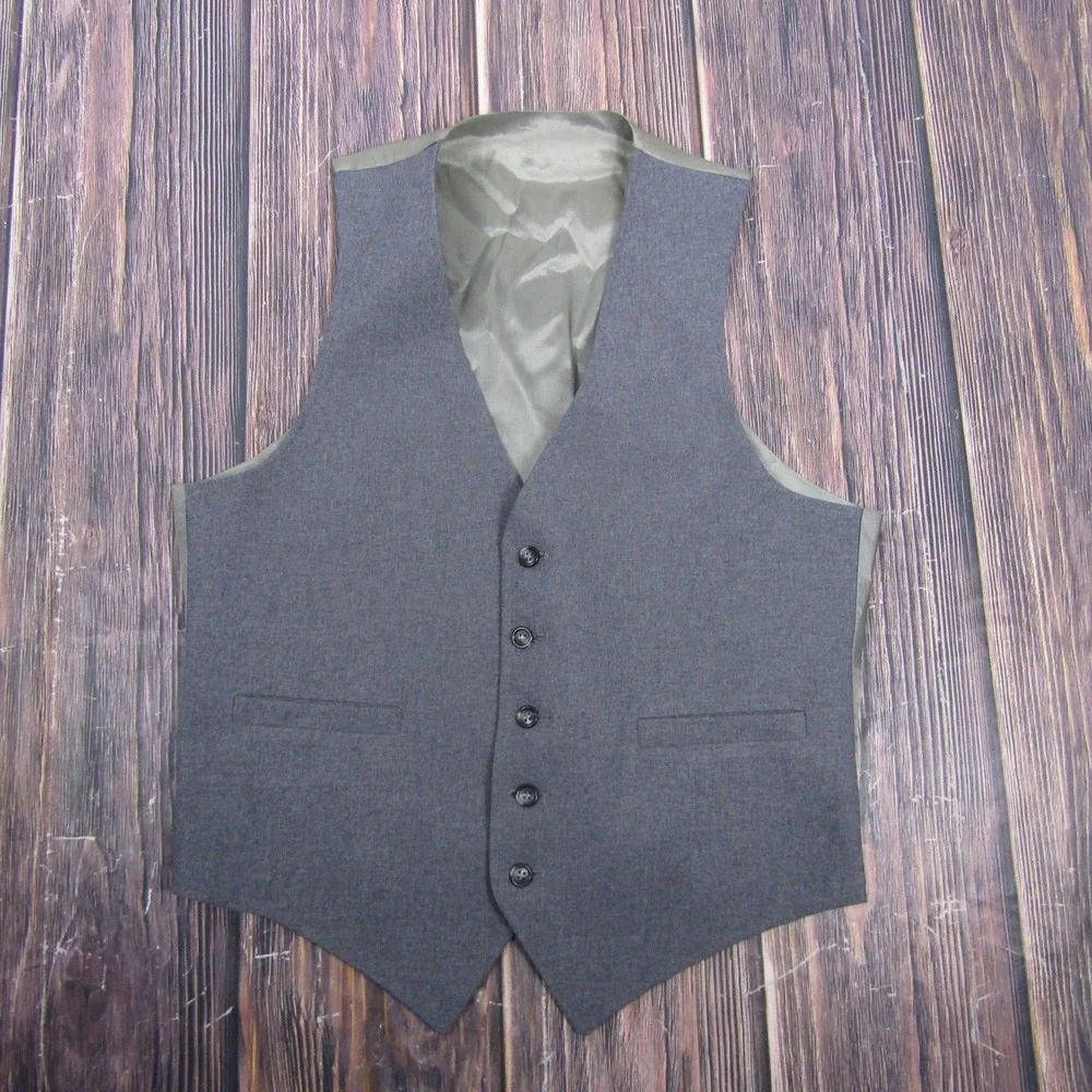 Suit Vest Mens 38 Gray Wool Polyester 5-Button Belted 3 Piece Formal Dress